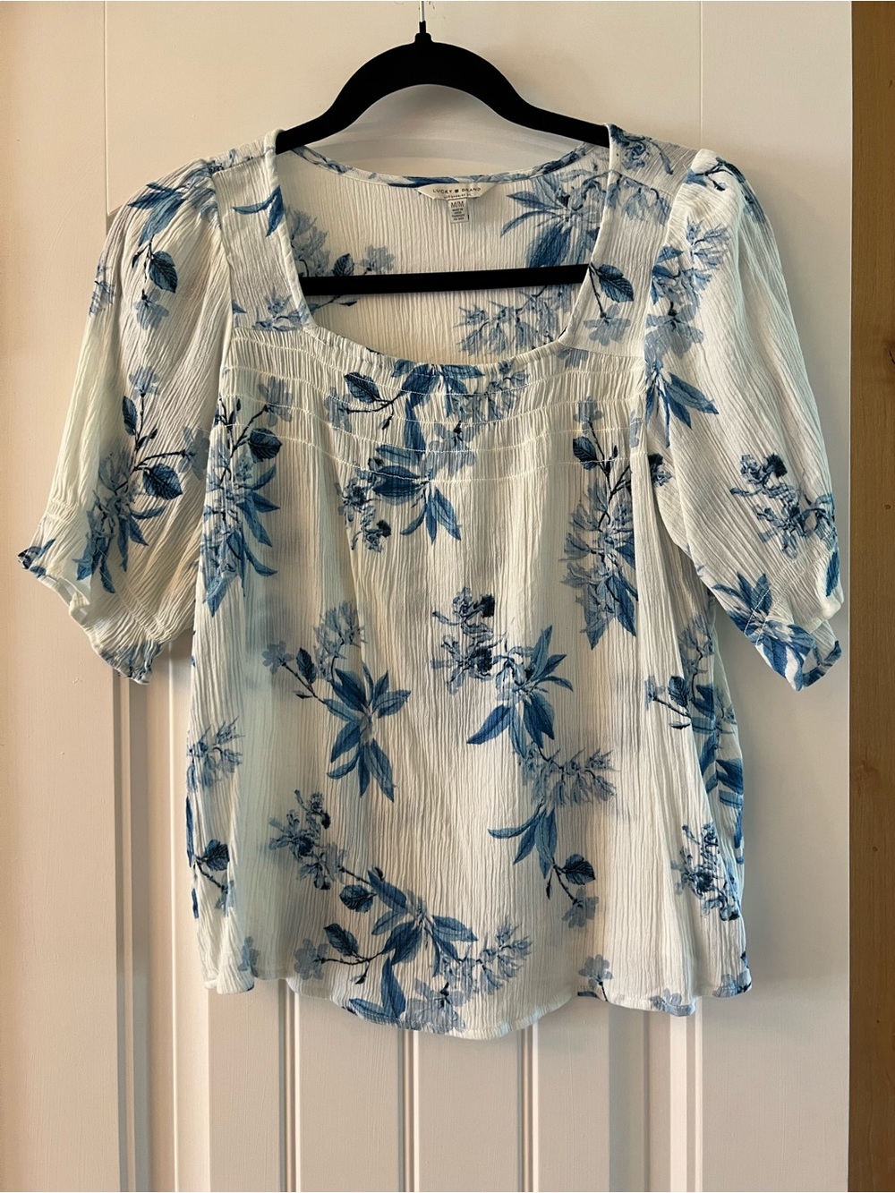 Lucky Brand Womens Blue Floral Square-Neck Top